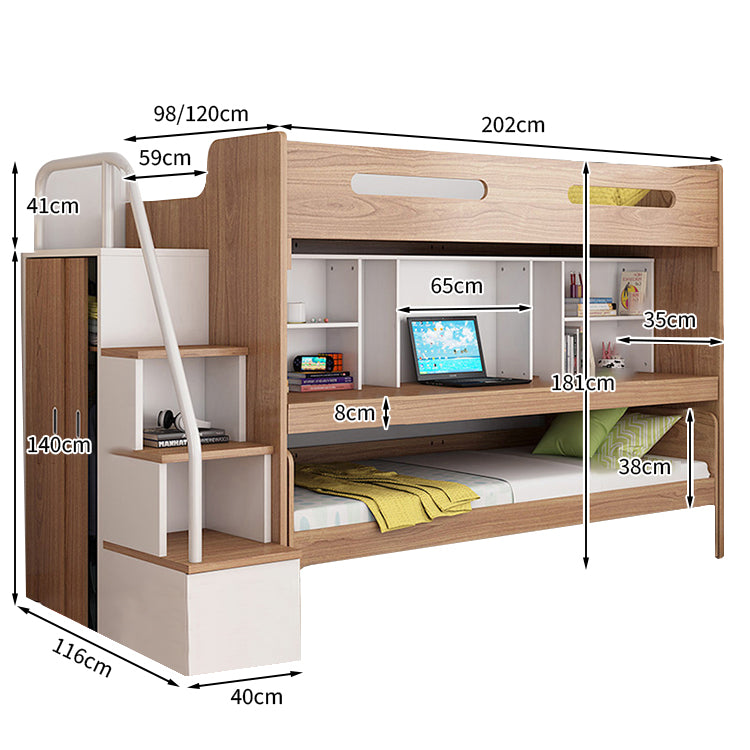 二段ベッド ベッドガード ワードローブ オープン収納 階段 ベット下収納 木目調 機能性 メラミン化粧板 エコ素材 SCC-T054