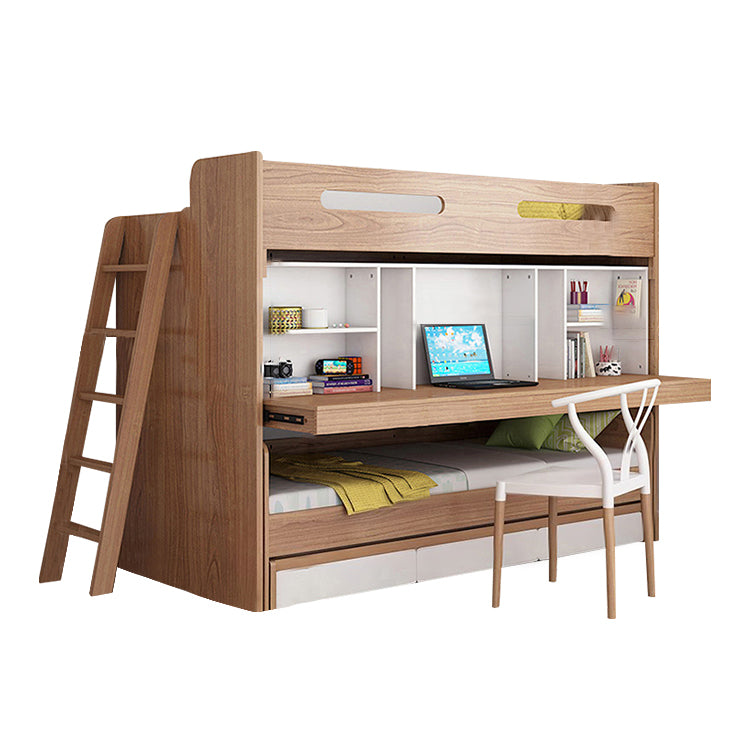 二段ベッド ベッドガード ワードローブ オープン収納 階段 ベット下収納 木目調 機能性 メラミン化粧板 エコ素材 SCC-T054