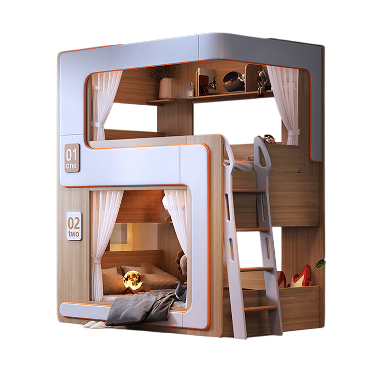 二段ベッド ベット おしゃれ LEDライト付き可能 エコ素材 ハシゴ 階段 引き出し R加工 SCC-T055