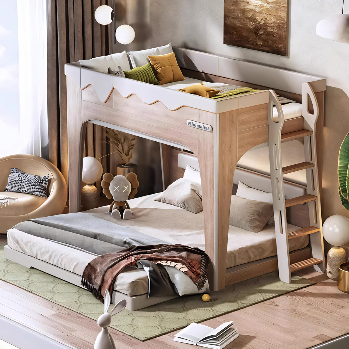 二段ベッド エコ素材 人工レザー ウレタンフォーム ベッドガード ハシゴ 引き出し 収納 木目調 ウレタンフォーム 手すり付き SCC-T056