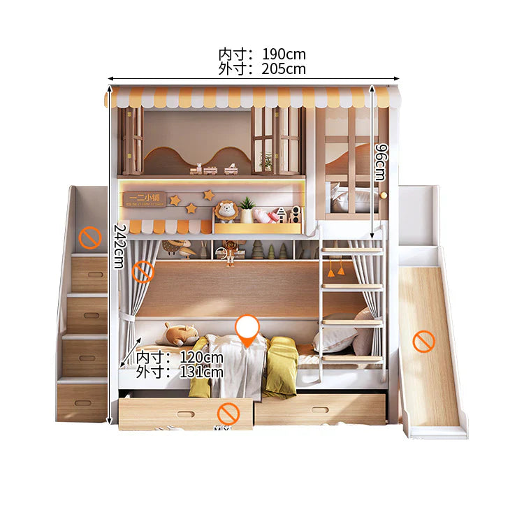 二段ベッド 滑り台付き二段ベッド 無垢材ベッド キッズベッド 子収納付きベッド 厚手無垢材フレーム アーチ型滑り台 環境配慮型板材 無垢材フットレスト 安全設計 ピンク シンプル SCC-C105