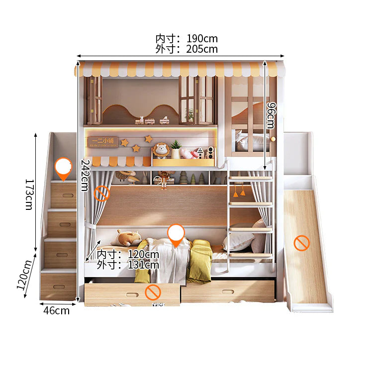 二段ベッド 滑り台付き二段ベッド 無垢材ベッド キッズベッド 子収納付きベッド 厚手無垢材フレーム アーチ型滑り台 環境配慮型板材 無垢材フットレスト 安全設計 ピンク シンプル SCC-C105