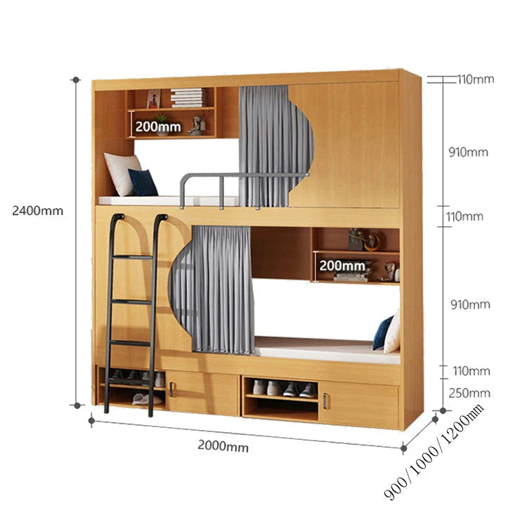 モダン オシャレ 二段ベッド ベニヤ合板 ベッド 大容量 収納棚 カーテン コットンリネン スチール カスタマイズ可能 SCC-T041