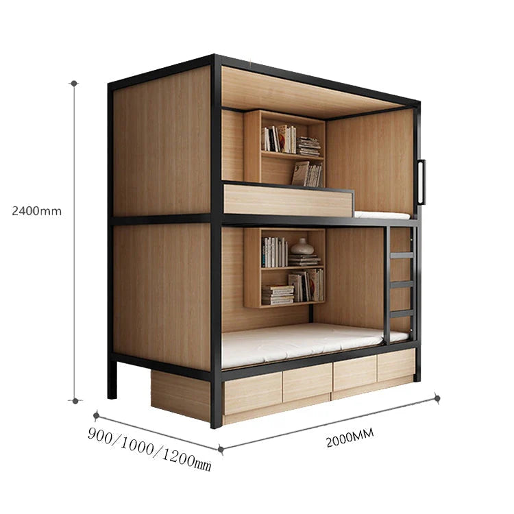 モダン オシャレ 二段ベッド ベニヤ合板 ベッド 大容量 収納棚 カーテン コットンリネン スチール カスタマイズ可能 SCC-T041