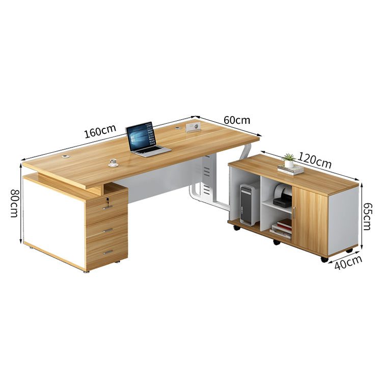 オフィスデスク 事務デスク ワークデスク 木目調 配線穴付き デスクワゴン パネル付き シンプル カスタマイズ可能 BGZ-T176