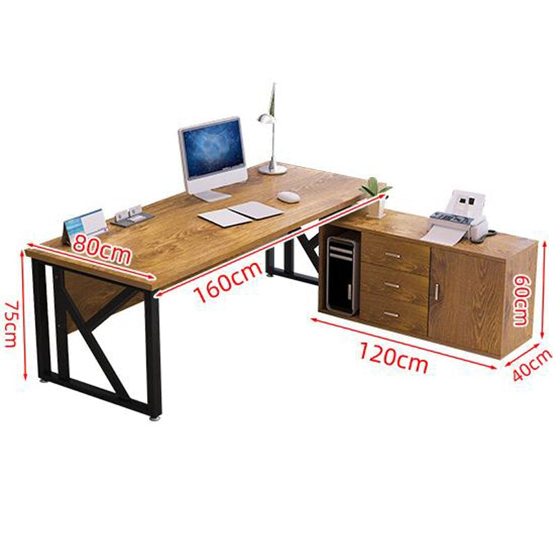 炭素鋼フレーム アジャスター付き エコ板材 サイドキャビネット付き 取っ手付き エグゼクティブデスク ライトウォールナット ダークウォールナット カスタマイズ可能 LBZ-T043 tomokagu