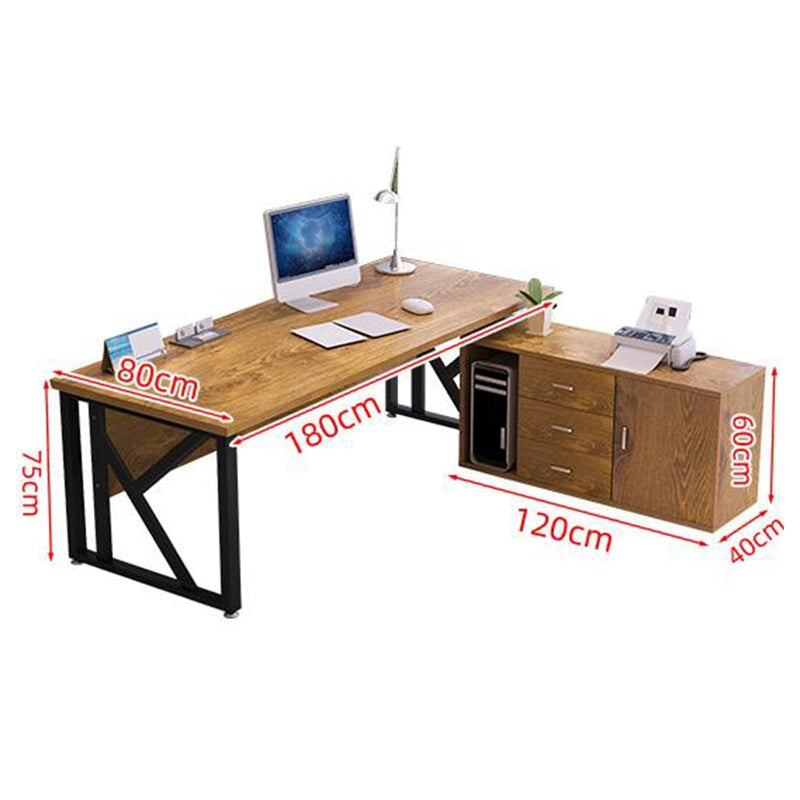 炭素鋼フレーム アジャスター付き エコ板材 サイドキャビネット付き 取っ手付き エグゼクティブデスク ライトウォールナット ダークウォールナット カスタマイズ可能 LBZ-T043 tomokagu