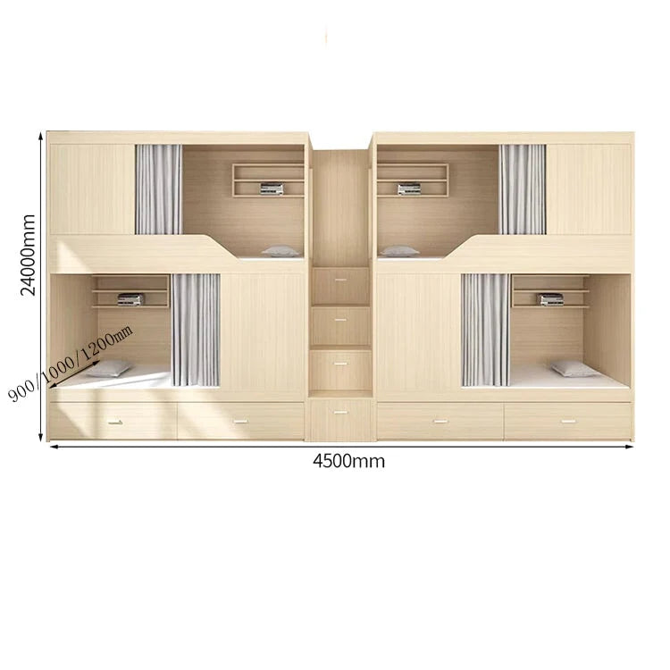 モダン オシャレ 二段ベッド ベニヤ合板 ベッド 大容量 収納棚 カーテン コットンリネン スチール カスタマイズ可能 SCC-T041