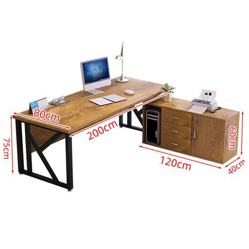 炭素鋼フレーム アジャスター付き エコ板材 サイドキャビネット付き 取っ手付き エグゼクティブデスク ライトウォールナット ダークウォールナット カスタマイズ可能 LBZ-T043 tomokagu