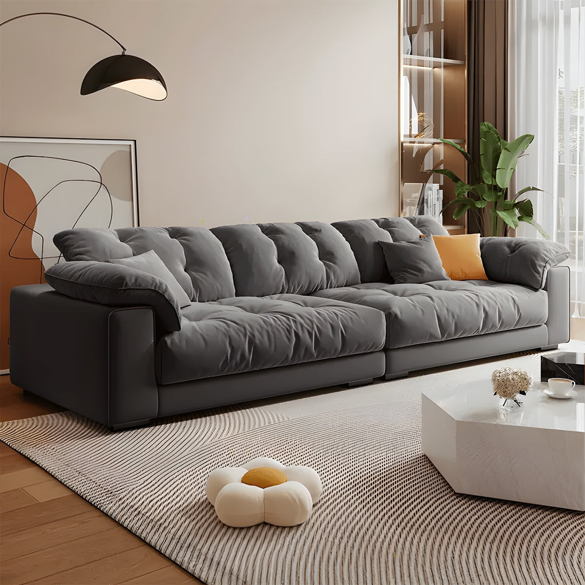 マイクロファイバー生地 ポリエステル生地 高密度ウレタンフォーム ラテックス 贅沢 高級感 おしゃれ 広々 肉厚 ソファ リビングソファ グレー カスタマイズ可能 SNSF-C022 chickagu