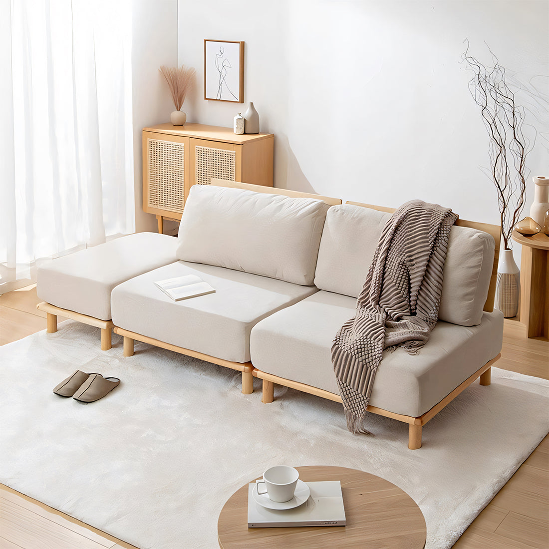 ソファ 広い座面 クッション 高反発ウレタンフォーム 天然木フレーム 無臭 安全 モダン シンプル カスタマイズ可能 SNSF-T124