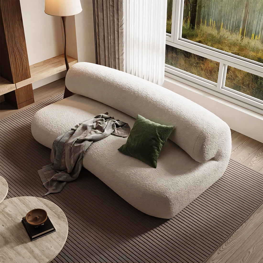 ソファー スタイリッシュ フリース生地 広い座面 クッション 高密度ウレタンフォーム 天然木フレーム SNSF-T128