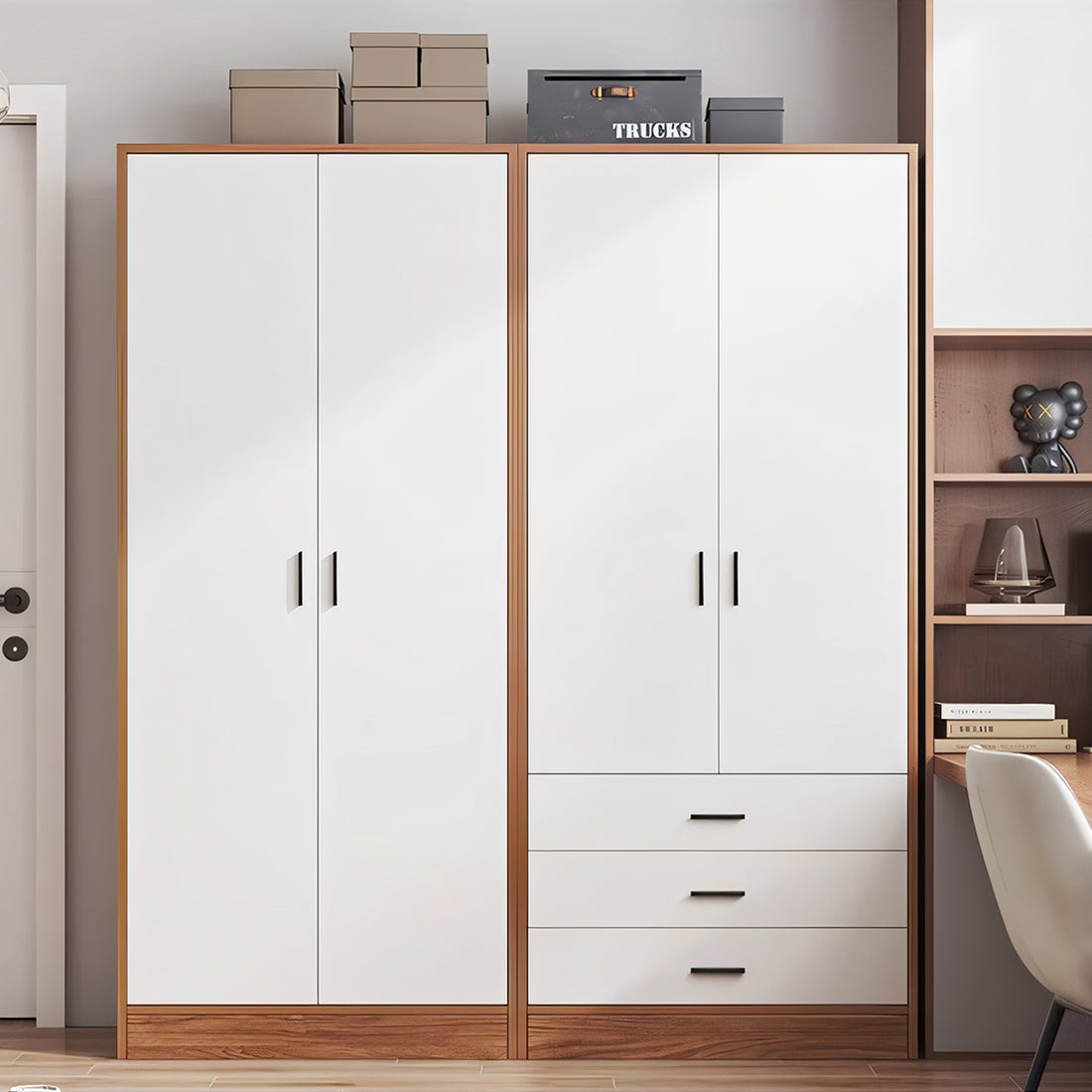 繊維板 両開き ハンガーバー 大容量 クローゼット 洋服収納 衣類収納 ワードローブ 洋服だんす オシャレ ナチュラル ウォルナット YG-T025 tomokagu