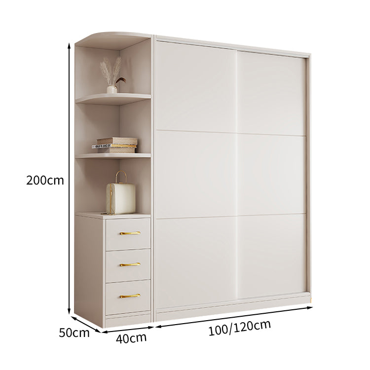 クローゼット モダン シンプル ホワイト 収納力抜群 扉付き収納 オープン収納 引き出し 分類収納 スライド扉 メラミン化粧板 ハンガーパイプ YG-T079
