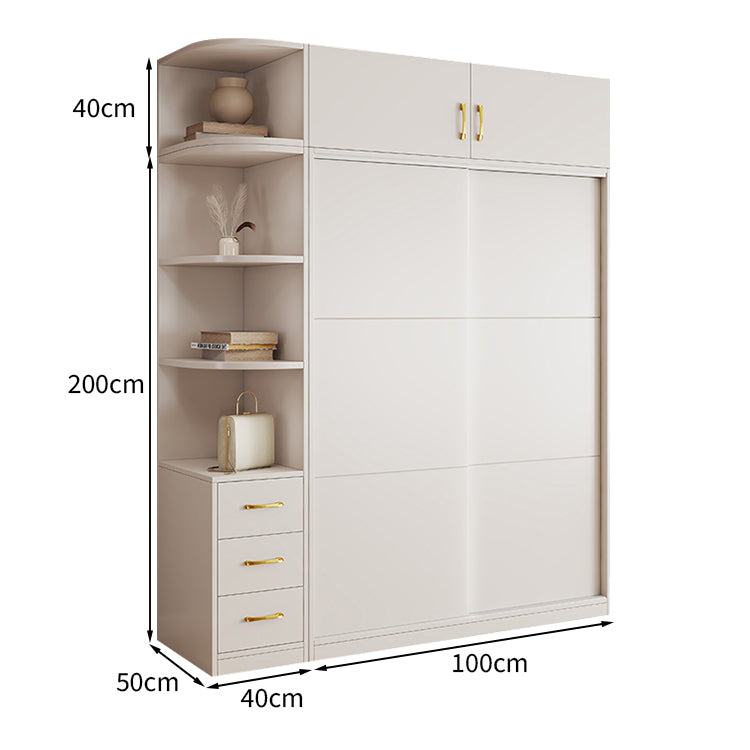 クローゼット モダン シンプル ホワイト 収納力抜群 扉付き収納 オープン収納 引き出し 分類収納 スライド扉 メラミン化粧板 ハンガーパイプ YG-T079