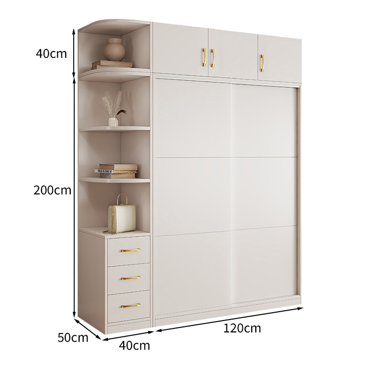 クローゼット モダン シンプル ホワイト 収納力抜群 扉付き収納 オープン収納 引き出し 分類収納 スライド扉 メラミン化粧板 ハンガーパイプ YG-T079