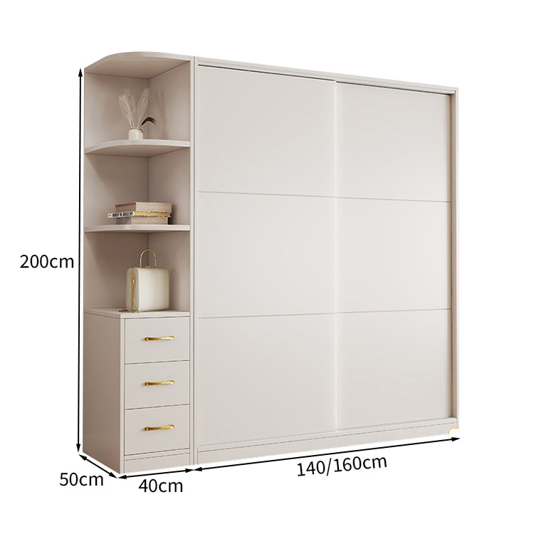 クローゼット モダン シンプル ホワイト 収納力抜群 扉付き収納 オープン収納 引き出し 分類収納 スライド扉 メラミン化粧板 ハンガーパイプ YG-T079