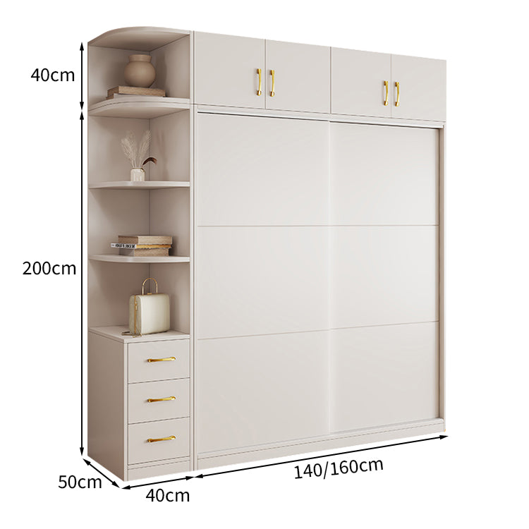 クローゼット モダン シンプル ホワイト 収納力抜群 扉付き収納 オープン収納 引き出し 分類収納 スライド扉 メラミン化粧板 ハンガーパイプ YG-T079