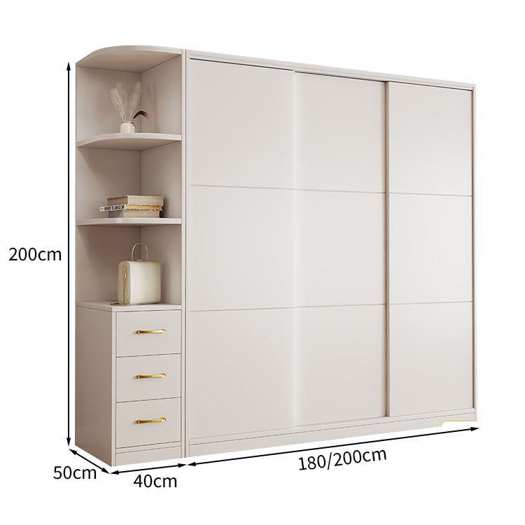 クローゼット モダン シンプル ホワイト 収納力抜群 扉付き収納 オープン収納 引き出し 分類収納 スライド扉 メラミン化粧板 ハンガーパイプ YG-T079