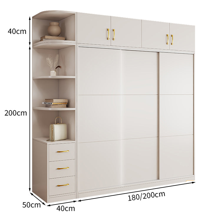 クローゼット モダン シンプル ホワイト 収納力抜群 扉付き収納 オープン収納 引き出し 分類収納 スライド扉 メラミン化粧板 ハンガーパイプ YG-T079