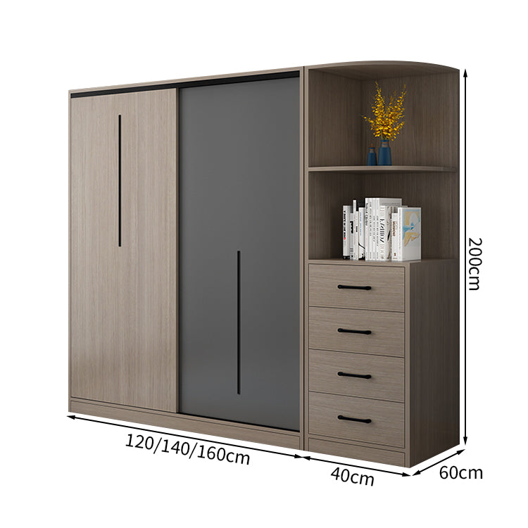 クローゼット スタイリッシュ モダン オープン収納 引き出し付き 扉付き収納 収納力抜群 大容量 エコ素材 メラミン化粧板 ハンガーパイプ 幕板付き 取っ手 YG-T090