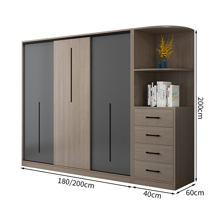 クローゼット スタイリッシュ モダン オープン収納 引き出し付き 扉付き収納 収納力抜群 大容量 エコ素材 メラミン化粧板 ハンガーパイプ 幕板付き 取っ手 YG-T090