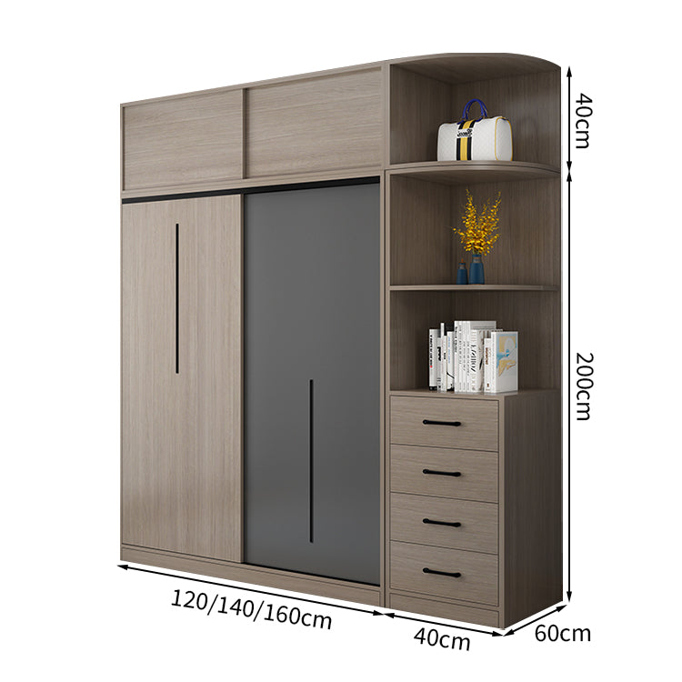 クローゼット スタイリッシュ モダン オープン収納 引き出し付き 扉付き収納 収納力抜群 大容量 エコ素材 メラミン化粧板 ハンガーパイプ 幕板付き 取っ手 YG-T090