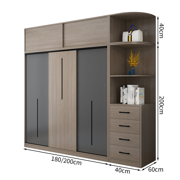クローゼット スタイリッシュ モダン オープン収納 引き出し付き 扉付き収納 収納力抜群 大容量 エコ素材 メラミン化粧板 ハンガーパイプ 幕板付き 取っ手 YG-T090