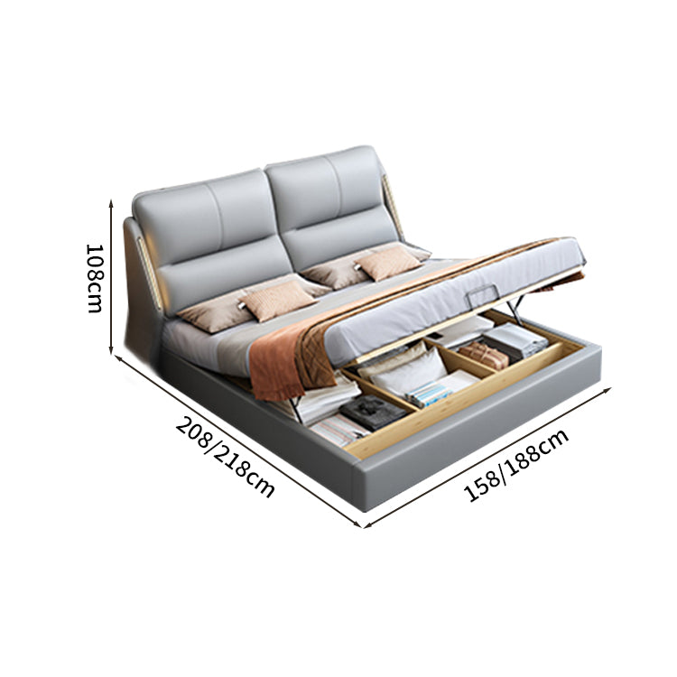 木製フレーム ウレタンフォーム填充 すのこ 収納付き LEDライト付き ベッド ダブルベッド ベッドフレーム ナッパレザー 上品 ホワイト グレー BED-T030 tomokagu