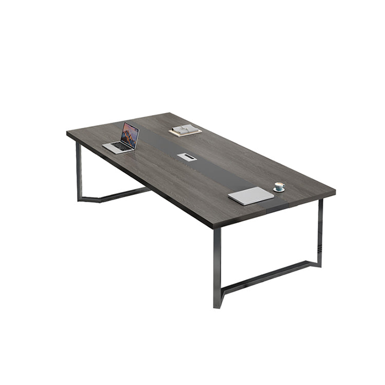 シンプル 洗練 シャープ 木目調 落ち着き 会議テーブル ミーティングテーブル スチール メラミン化粧板 配線ボックス カスタマイズ可能 HYZ-T006