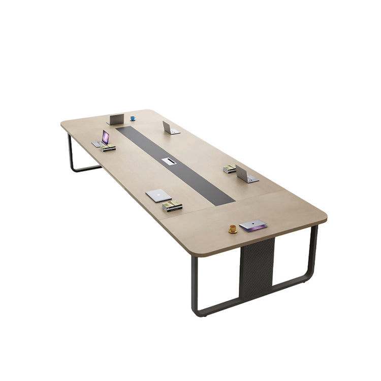 シンプル オシャレ 木目調 配線ボックス ミーティングテーブル 会議テーブル 安全無臭 安定 エコ メラミン化粧板 カスタマイズ可能 HYZ-T012