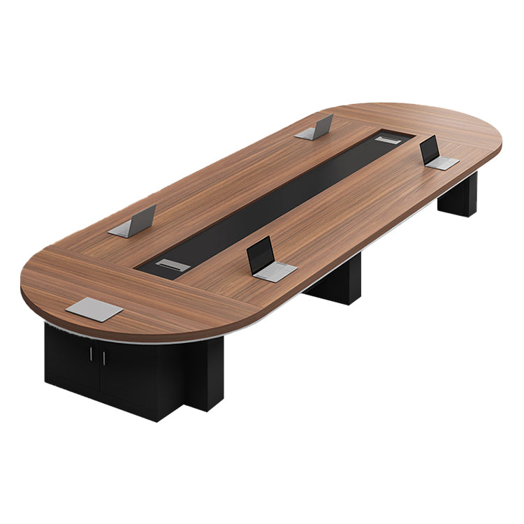 モダン 木目調 丸み 広々 どっしり ミーティングテーブル 会議テーブル 配線ボックス サイドキャビネット メラミン化粧板 カスタマイズ可能 HYZ-T008 tomokagu