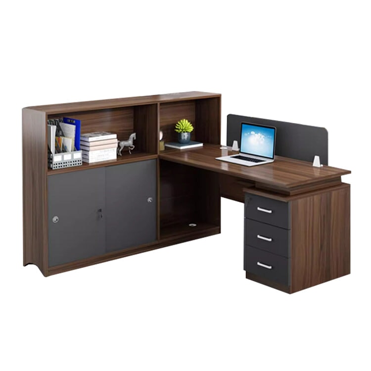 キャビネット付き 3段引き出し 化粧板 配線孔 パーテーション付き デスク オフィスデスク モダン 落ち着きがある カスタマイズ可能 BGZ-T002 tomokagu