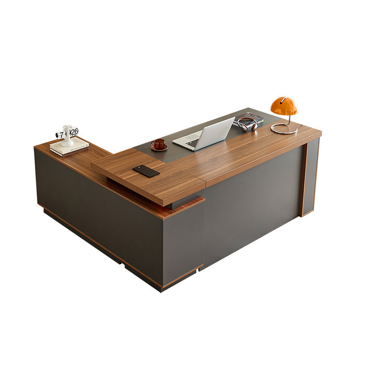 社長机 エグゼクティブデスク 事務机 引き出し付き サイドキャビネット 広い天板 コンセントボックス おしゃれ 木目調 LBZ-2143