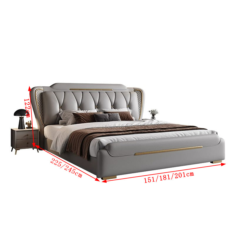 ナッパレザー すのこ 跳ね上げ式 ヘッドボード付き 木製フレーム ベッド 収納ベッド ダブルベッド ベッドフレーム 高級感 シルバーグレー アイボリー BED-T027 tomokagu