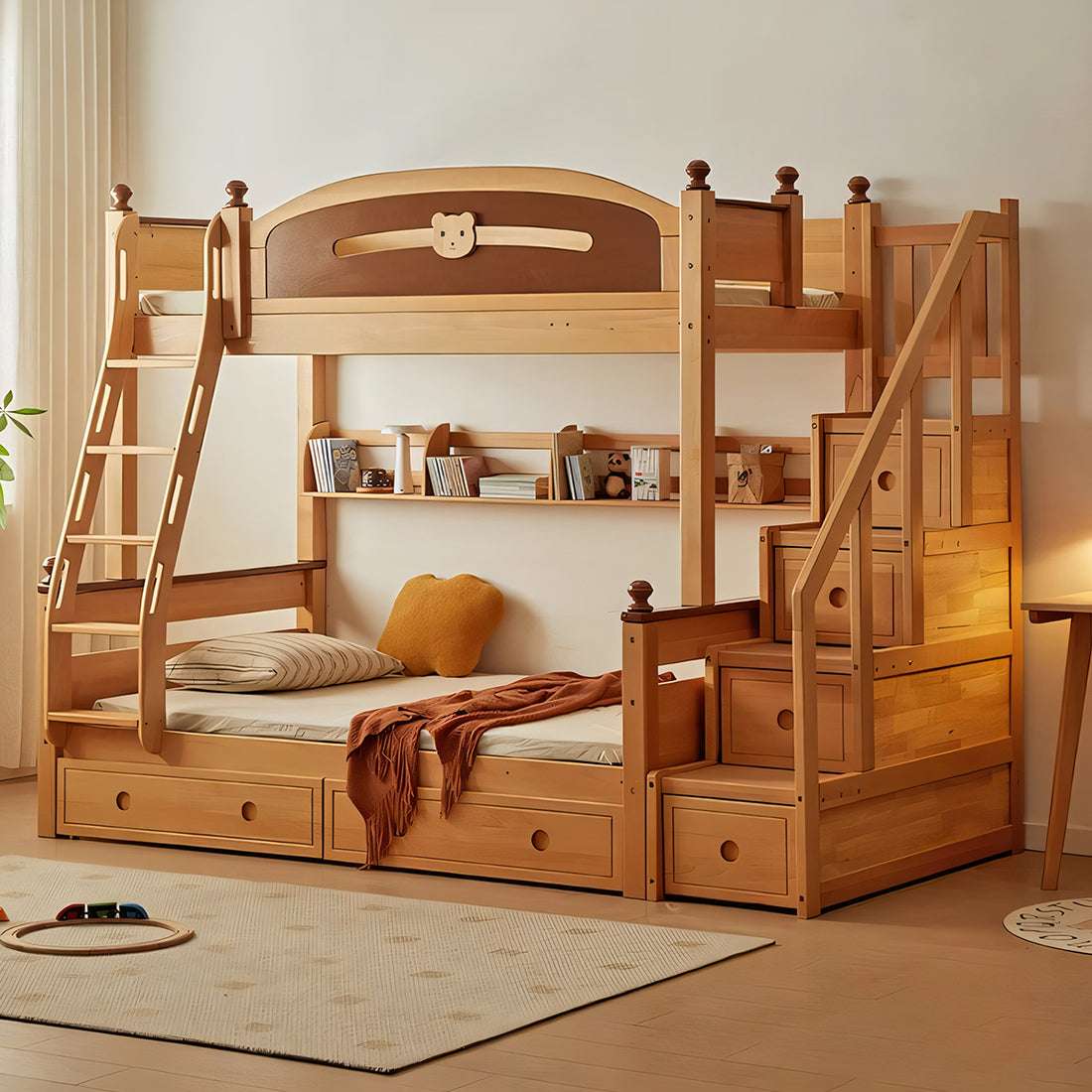 おしゃれ 落ち着く ナチュラル はしご シングルベッド 二段ベッド ロングライフ サイドフレーム ケヤキ材 SCC-T018