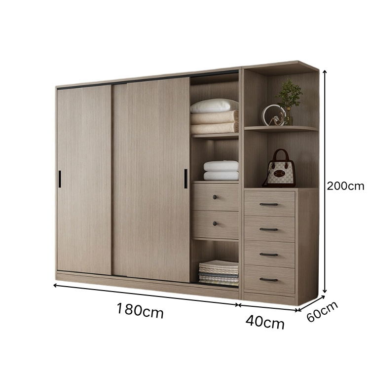 エコ板材 上置き収納 収納棚 大容量 分類収納 引き出し 物干し竿 引き戸 省スペース クローゼット 壁面収納 ワードローブ 多目的 実用 ウォールナット カスタマイズ可能 YG-K014