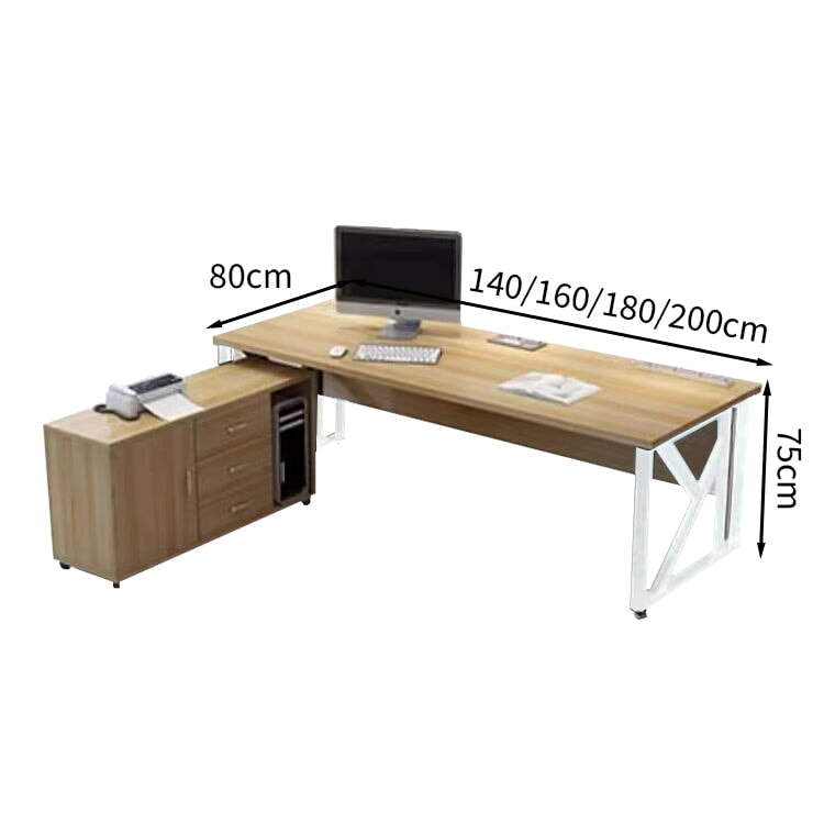 炭素鋼フレーム アジャスター付き エコ板材 サイドキャビネット付き 取っ手付き エグゼクティブデスク ライトウォールナット ダークウォールナット カスタマイズ可能 LBZ-T043 tomokagu