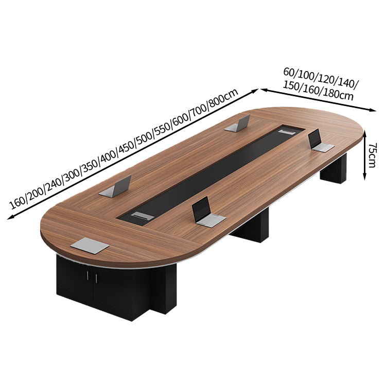 モダン 木目調 丸み 広々 どっしり ミーティングテーブル 会議テーブル 配線ボックス サイドキャビネット メラミン化粧板 カスタマイズ可能 HYZ-T008 tomokagu