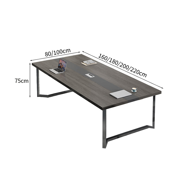 シンプル 洗練 シャープ 木目調 落ち着き 会議テーブル ミーティングテーブル スチール メラミン化粧板 配線ボックス カスタマイズ可能 HYZ-T006