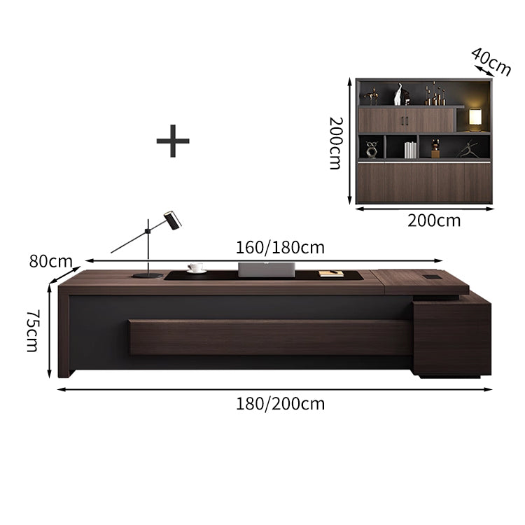 重厚感 高級感 贅沢 落ち着き LEDライト エグゼクティブデスク 役員デスク 社長机 L字デスク サイドキャビネット 大容量 メラミン化粧板 LBZ-T061