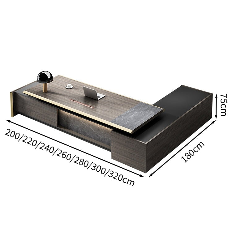 引き出し付き 長方形タイプ サイドキャビネット付き 会社用 事務所用 事務机 社長机 エグゼクティブデスク 事務デスク 天板固定デスク カスタマイズ可能 LBZ-T076 tomokagu