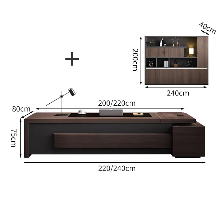 重厚感 高級感 贅沢 落ち着き LEDライト エグゼクティブデスク 役員デスク 社長机 L字デスク サイドキャビネット 大容量 メラミン化粧板 LBZ-T061