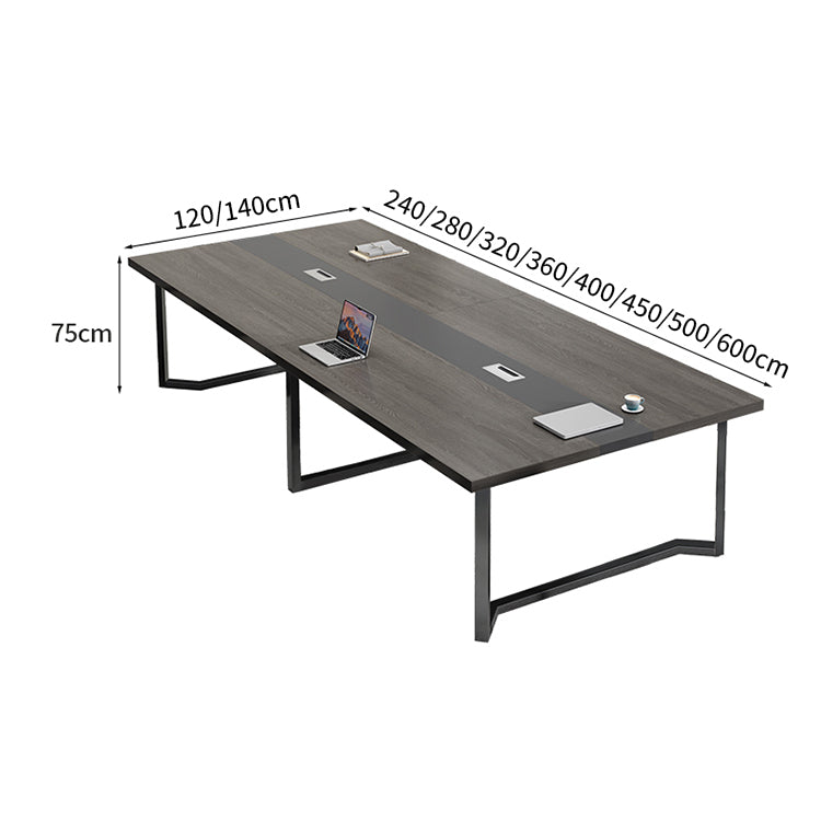 シンプル 洗練 シャープ 木目調 落ち着き 会議テーブル ミーティングテーブル スチール メラミン化粧板 配線ボックス カスタマイズ可能 HYZ-T006