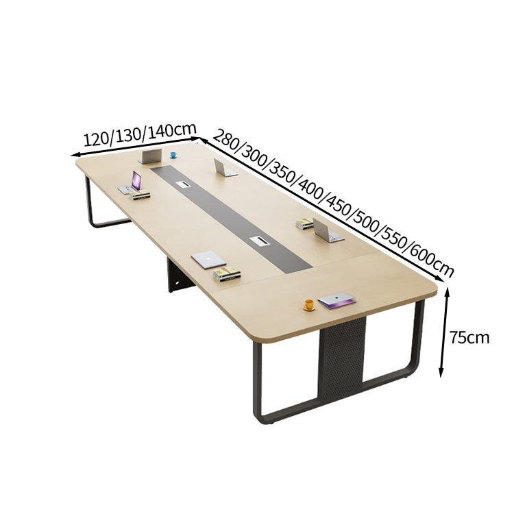 シンプル オシャレ 木目調 配線ボックス ミーティングテーブル 会議テーブル 安全無臭 安定 エコ メラミン化粧板 カスタマイズ可能 HYZ-T012 tomokagu