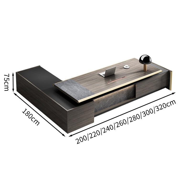 引き出し付き 長方形タイプ サイドキャビネット付き 会社用 事務所用 事務机 社長机 エグゼクティブデスク 事務デスク 天板固定デスク カスタマイズ可能 LBZ-T076 tomokagu