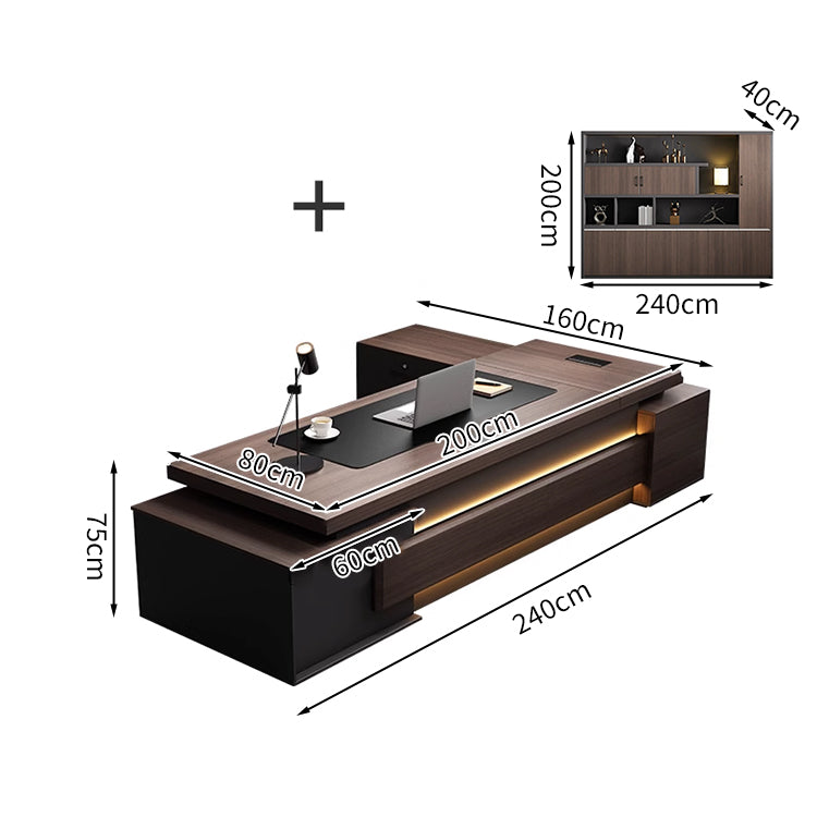 重厚感 高級感 贅沢 落ち着き LEDライト エグゼクティブデスク 役員デスク 社長机 L字デスク サイドキャビネット 大容量 メラミン化粧板 LBZ-T061