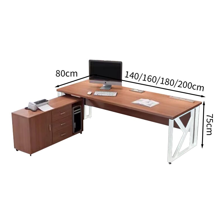 炭素鋼フレーム アジャスター付き エコ板材 サイドキャビネット付き 取っ手付き エグゼクティブデスク ライトウォールナット ダークウォールナット カスタマイズ可能 LBZ-T043 tomokagu