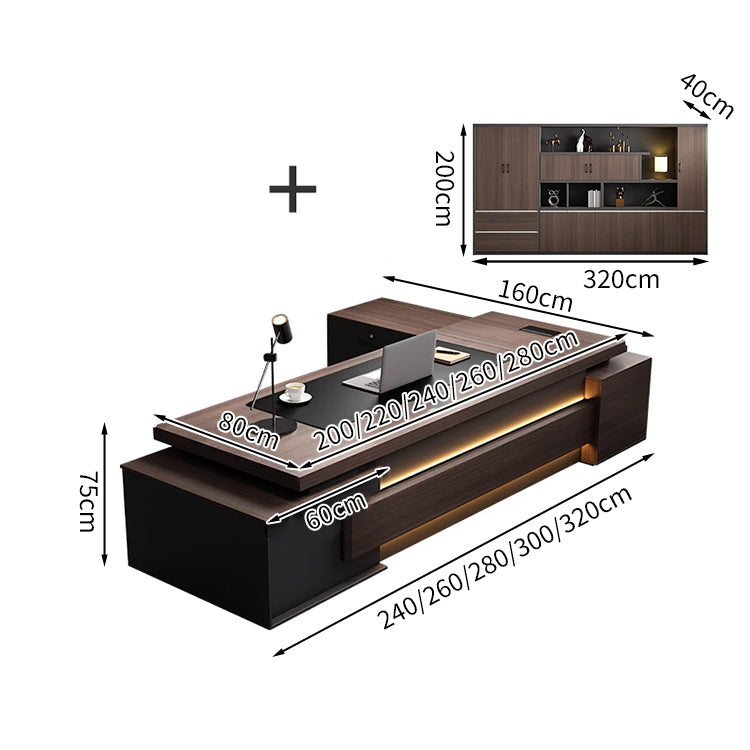 重厚感 高級感 贅沢 落ち着き LEDライト エグゼクティブデスク 役員デスク 社長机 L字デスク サイドキャビネット 大容量 メラミン化粧板 LBZ-T061