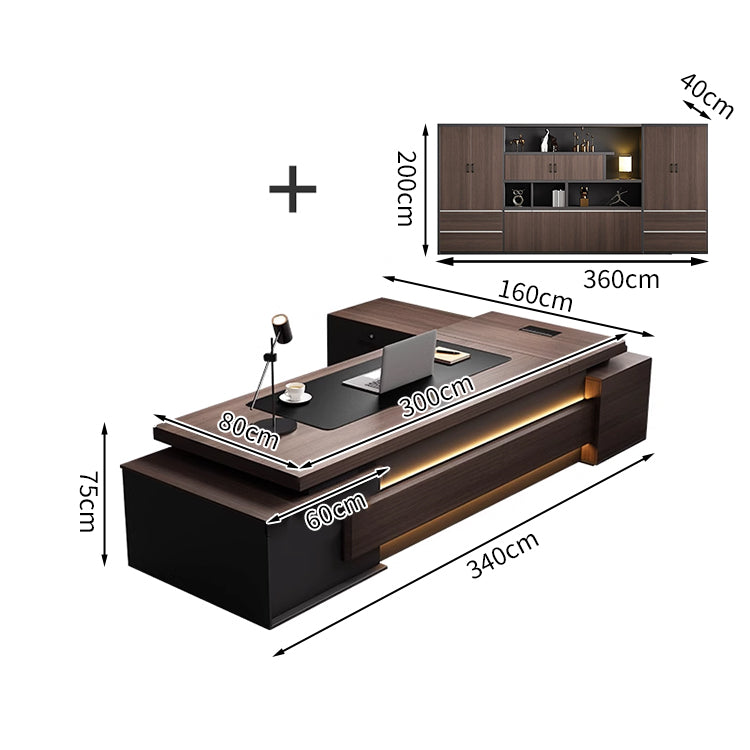 重厚感 高級感 贅沢 落ち着き LEDライト エグゼクティブデスク 役員デスク 社長机 L字デスク サイドキャビネット 大容量 メラミン化粧板 LBZ-T061